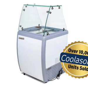 coolasonic-dc-160y-26-ice-cream-dipping-cabinet-freezer-with-flat-sneeze-guard-and-120-l-capacity-4-tubs-capacity